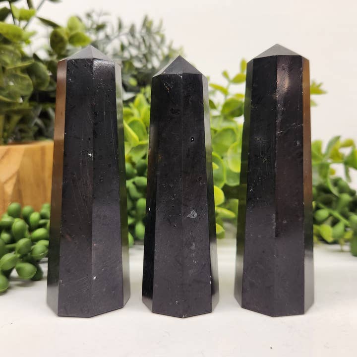 Meraki Gemstones - Wholesale Spiritual stone/crystal - Black Tourmaline 8-Faceted Tower (Approx. 8.9-9.5cm)0
