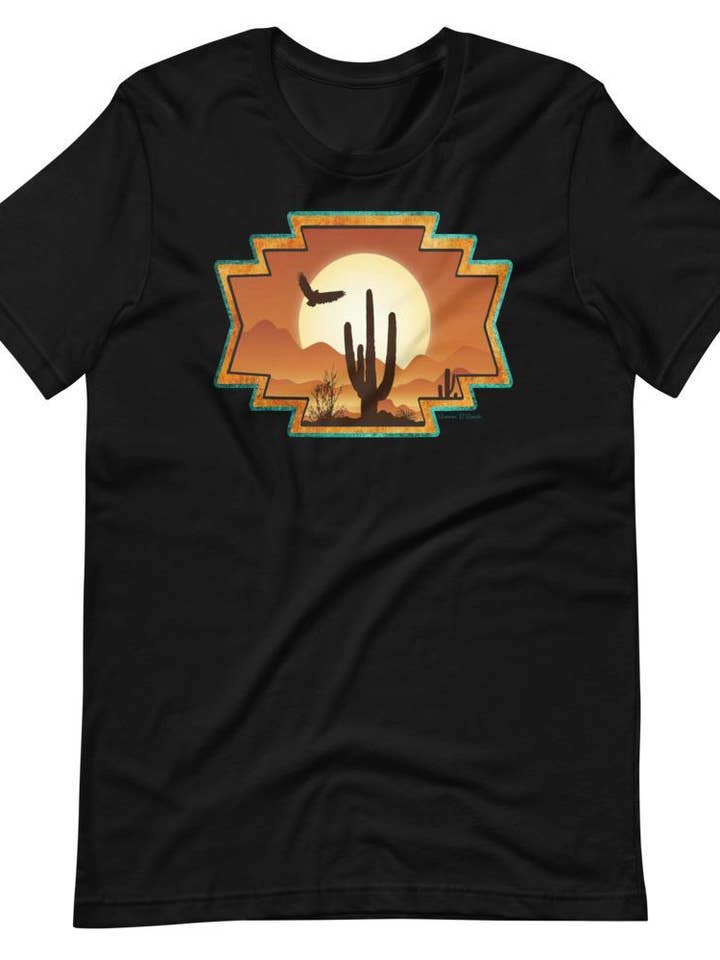 Aztec Desert Cactus Scene Tee for wholesale by Runnin' R Ranch