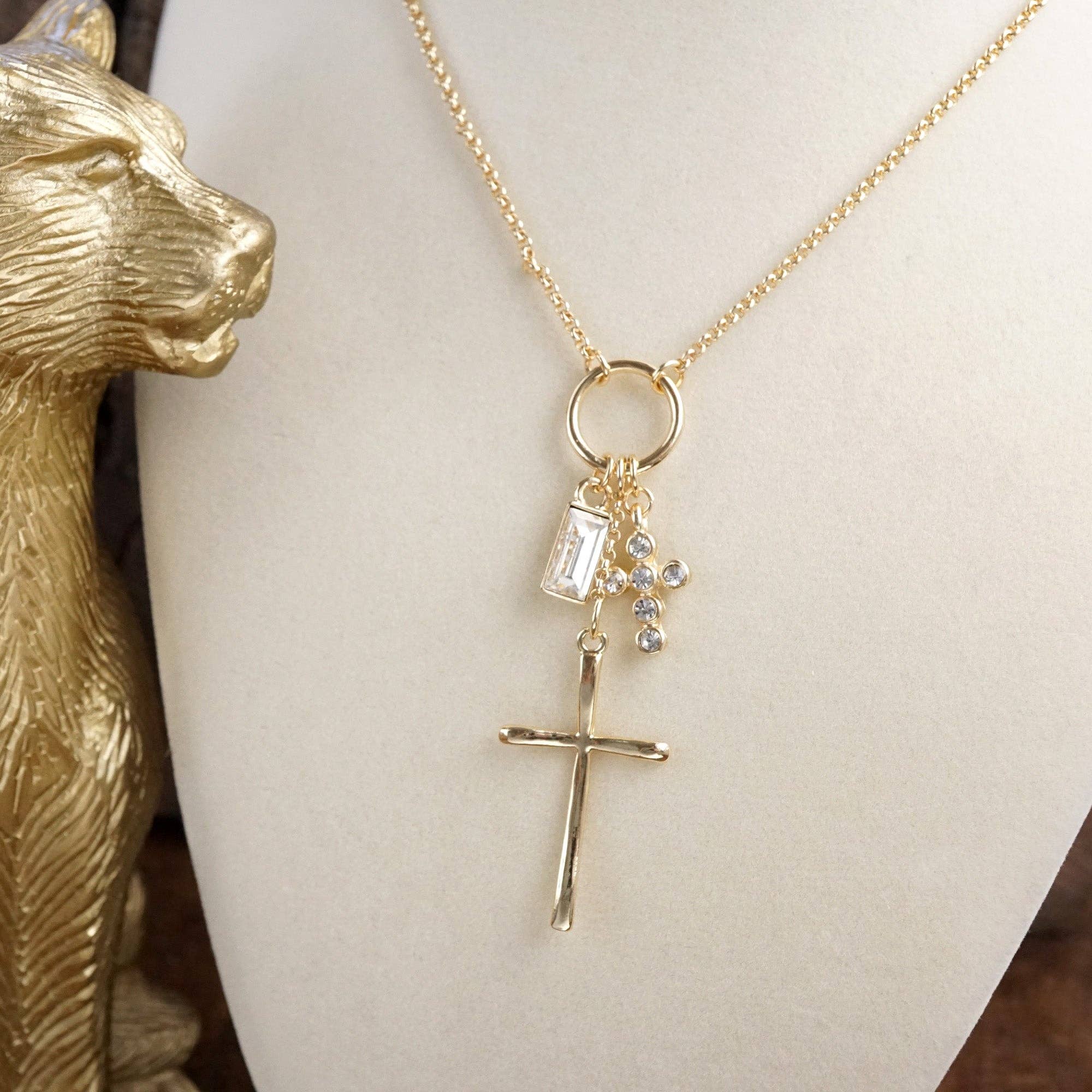 PennyLine inc - Wholesale Pendant/Charm Necklace - Dainty Cross Charm Cluster Necklace – Gold Tone1