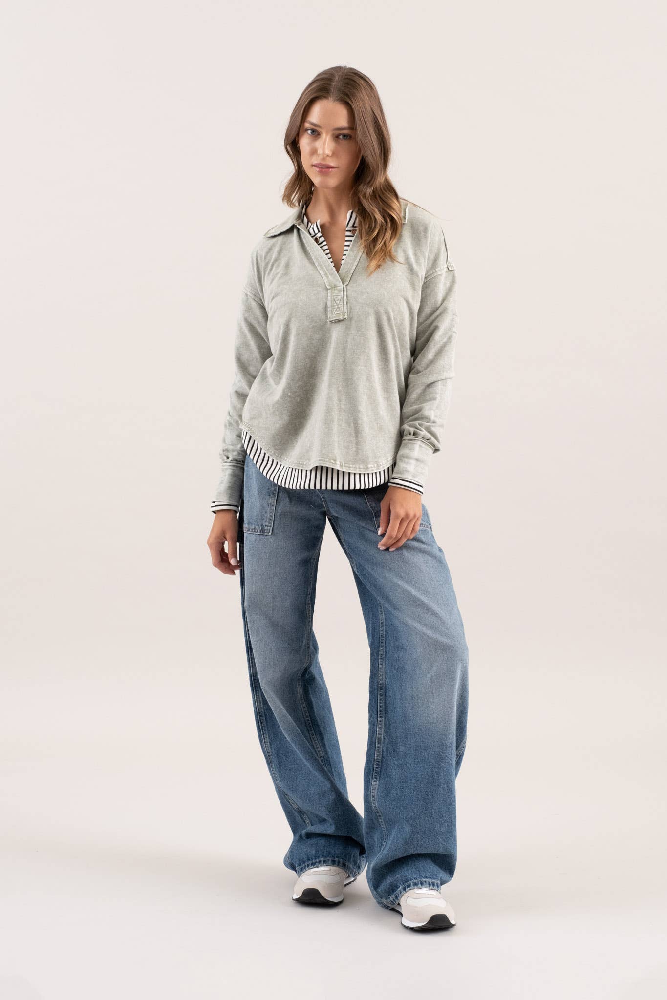 Blu Pepper - Wholesale Knit Top - Women's - WASHED COLLARED LONG SLEEVE KNIT TOP14