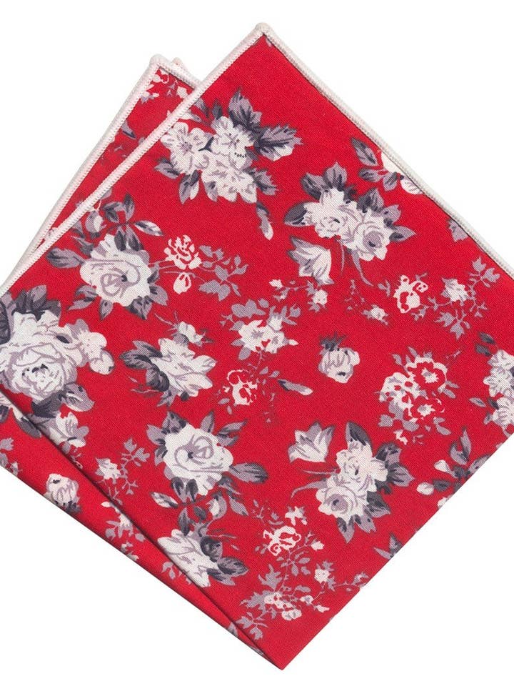 Rotes Baumwoll-Einstecktuch mit weißen Blumen für den Großhandel von Josvil