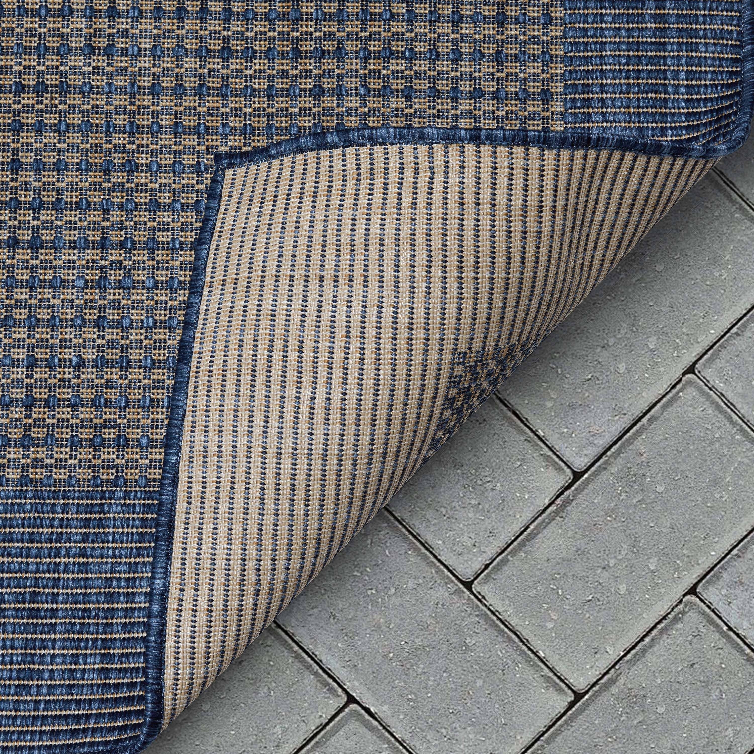 Well Woven - Wholesale Area Rug - Odin Solid & Striped Border Indoor Outdoor Blue Flatweave3