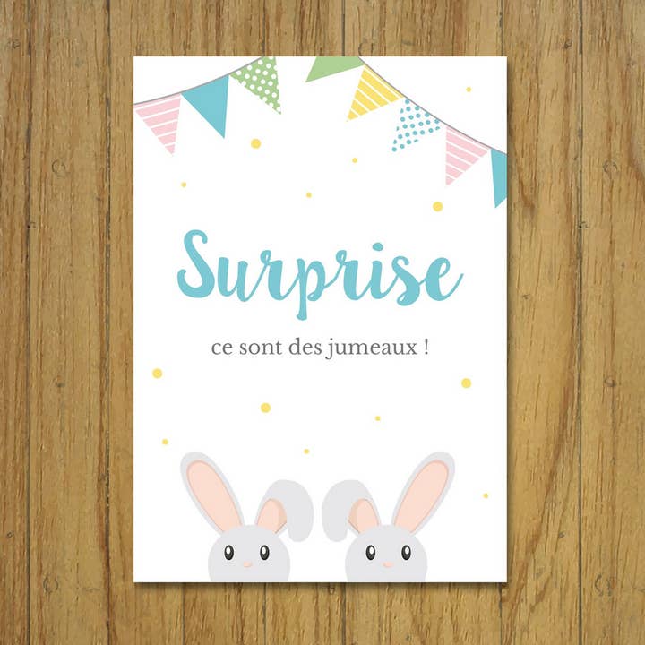 Graviditet tillkännagivande kort, födelsemeddelande, tvillingar, bebis för wholesale av Créa-graphic