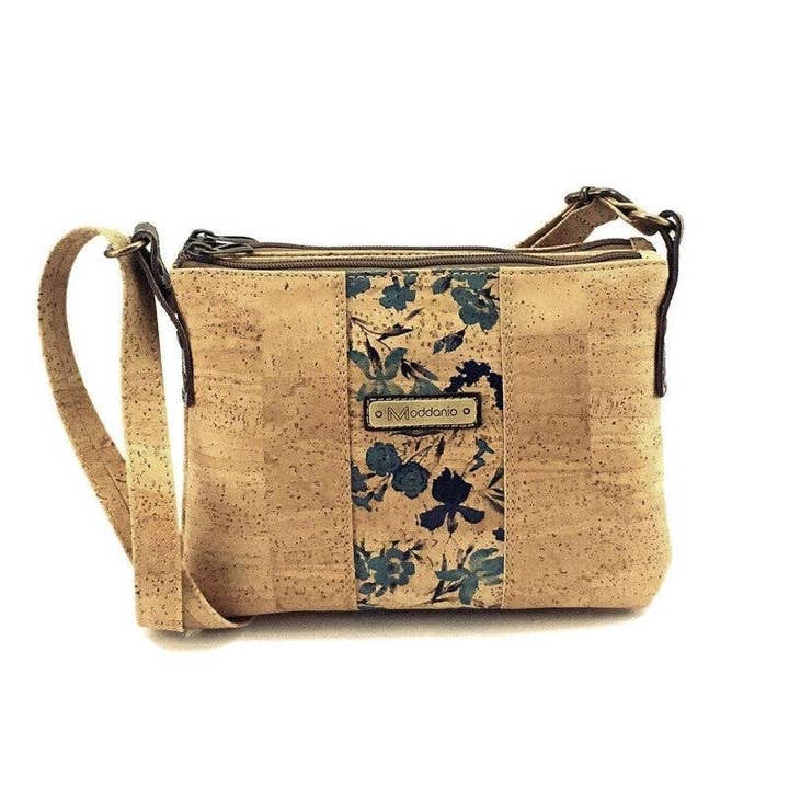 Moddanio Cork – wholesale Axelväska - Dam – Cork Crossbody och Vegan handväska för kvinnor i blått blommig