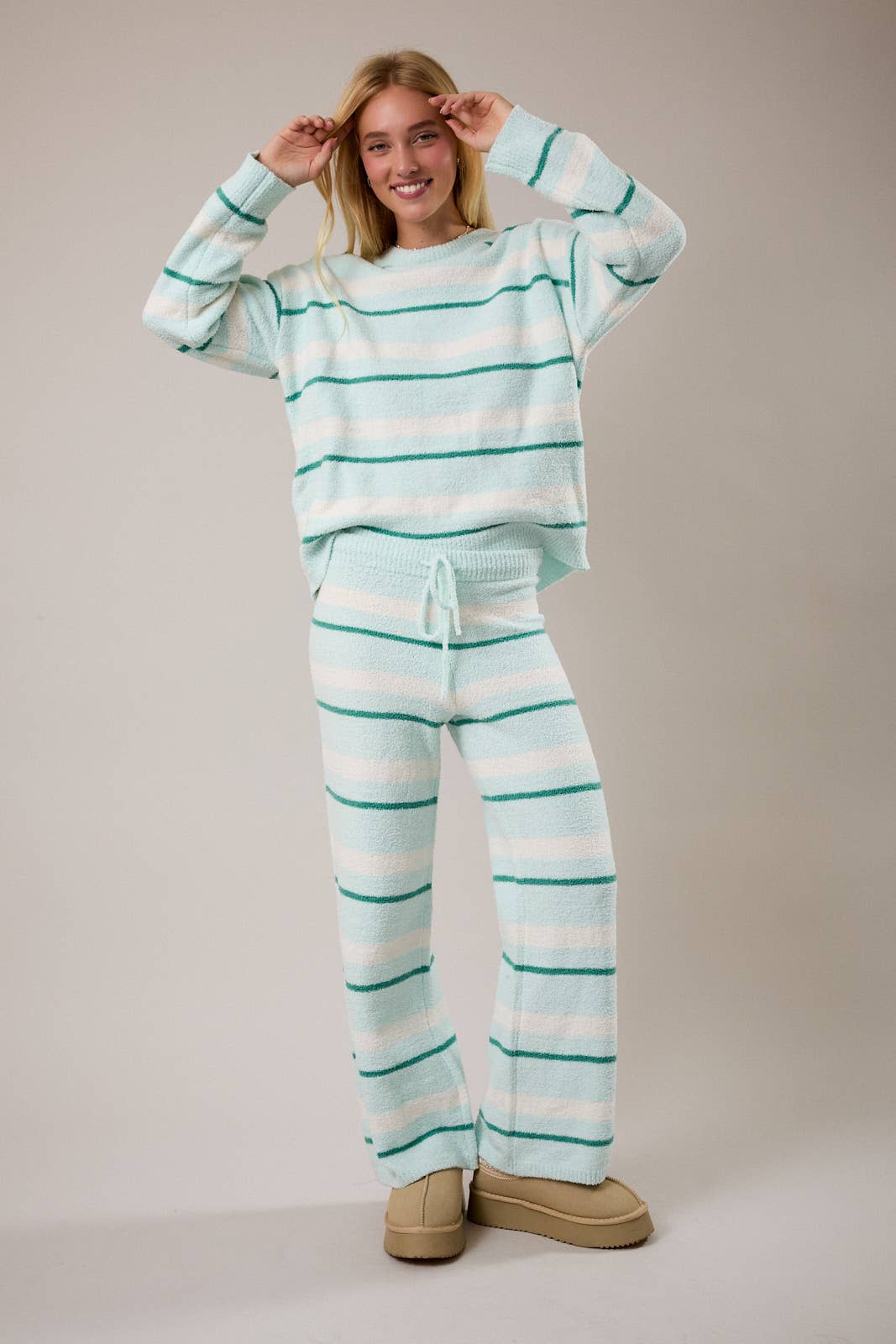 LE LIS - Wholesale Lounge Set - Women's - LONG SLEEVE STRIPE SWEATER TOP WITH WIDE LEG SWEATER PANTS12
