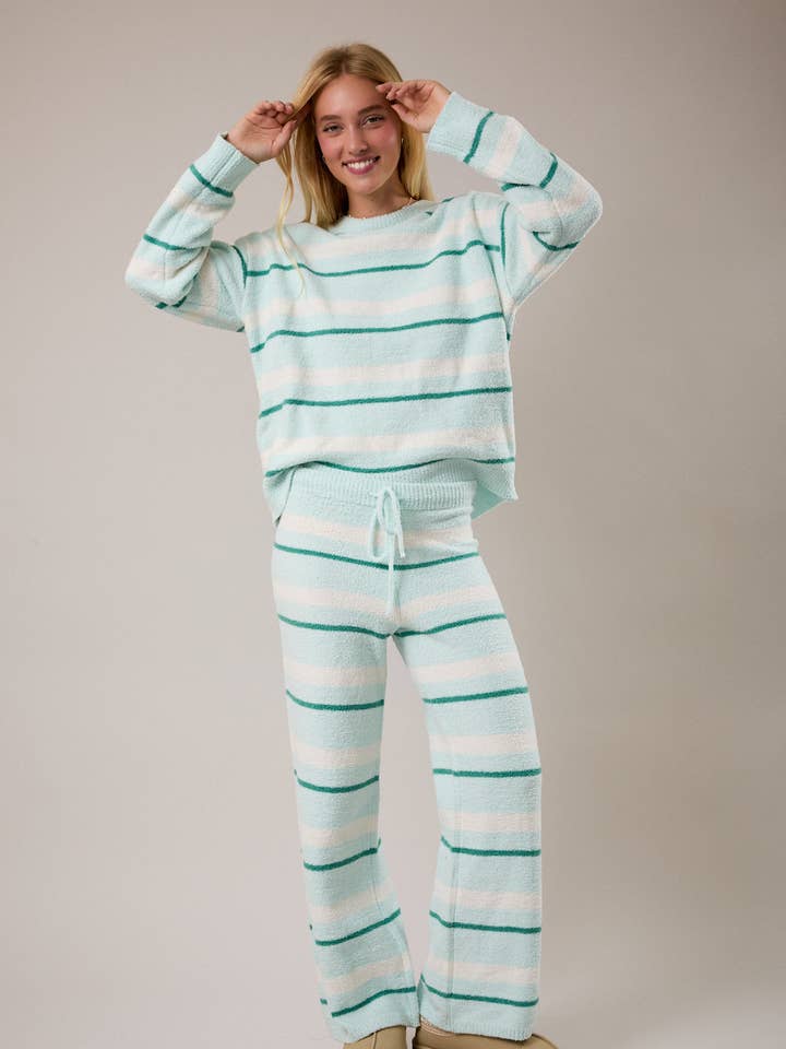 LONG SLEEVE STRIPE SWEATER TOP WITH WIDE LEG SWEATER PANTS for wholesale by LE LIS