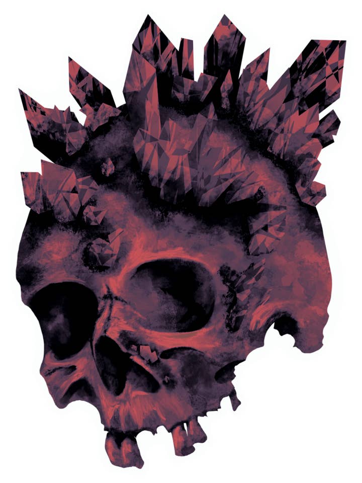 Dark Crystalized Human Skull Glossy Vinyl Sticker for wholesale by Lil Biscuits Design