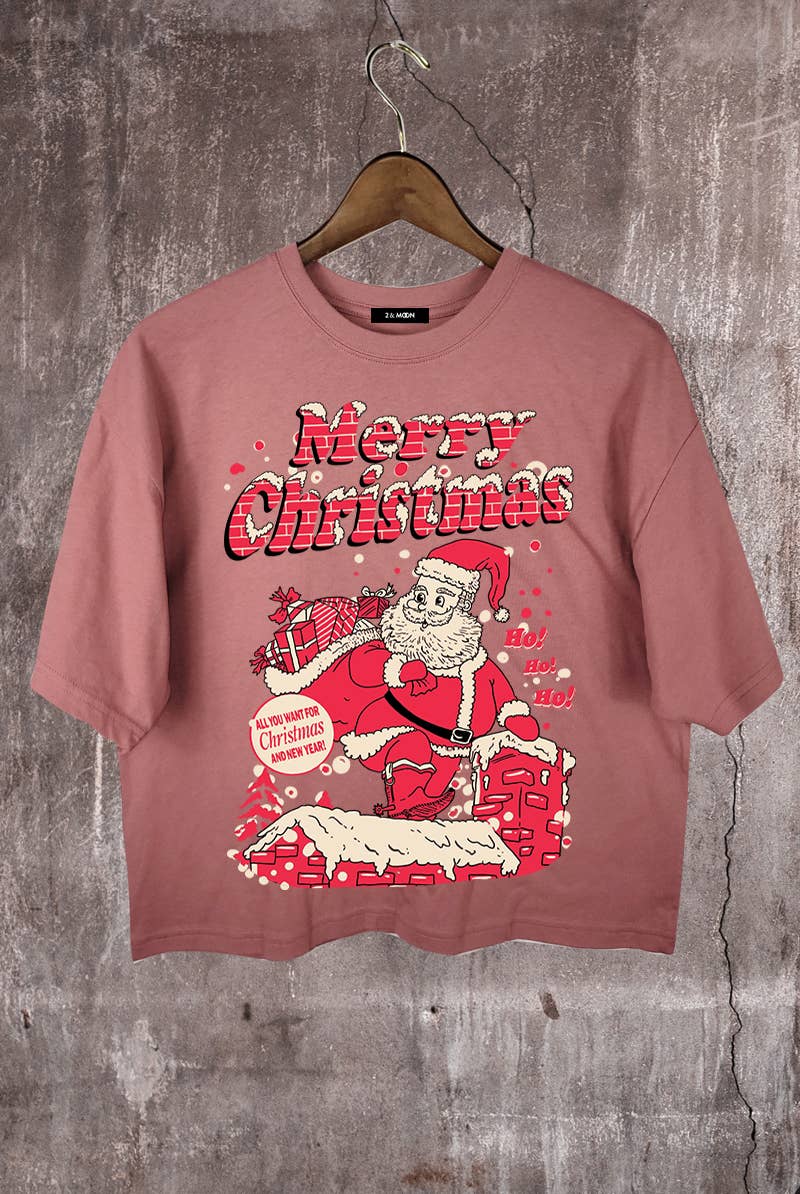 2&moon - Wholesale Screen Printed T-Shirt - Women's - Merry Christmas Graphic Crop Tee3