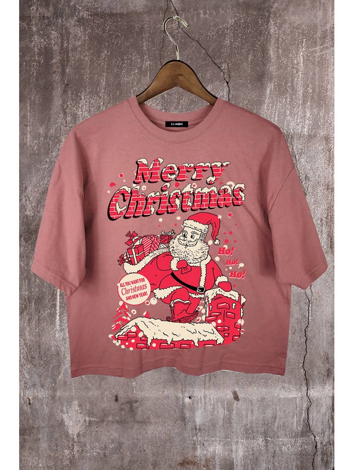 2&moon - Wholesale Screen Printed T-Shirt - Women's - Merry Christmas Graphic Crop Tee3