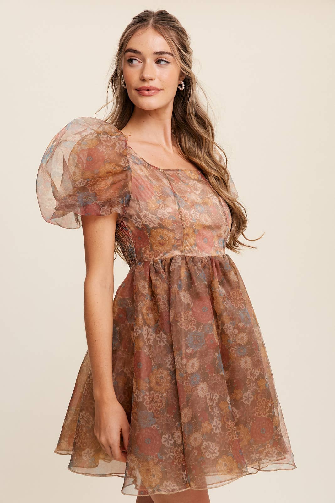 Listicle - Wholesale Dress - Women's - Floral Puff Sleeve Organza Mini Dress23