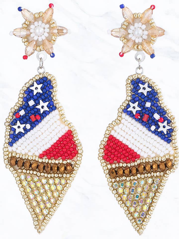 Seed Bead Patriotic Ice Cream Cone Dangle Earrings for wholesale by Suzie Q USA