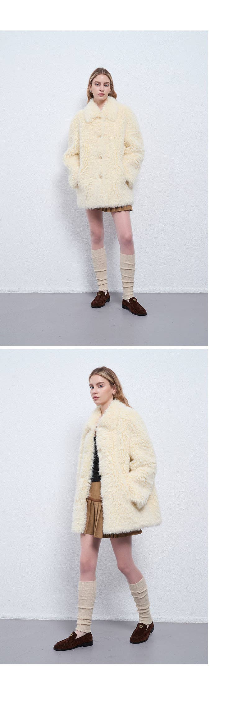 Beige Fuskinn Shearling-kappa Mysig Chic Stil för wholesale på Faire10