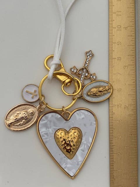 Miss DJ Angel - Wholesale Keychain - Women's - Virgin Mary keychain with sacred heart and cross, gift for Virgin Mary of Guadeloupe, miraculous medal Virgin Mary charm, ex-voto jewelry4