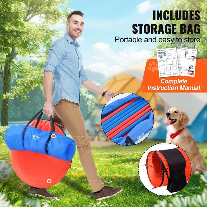 Hard Rock Health Stores – Engroshandel Legetøj - Hund – Hund Agility Træningsudstyr 7 stk. Sæt Opgraderet m/ Forhindringer 2 Tunneler Ring
