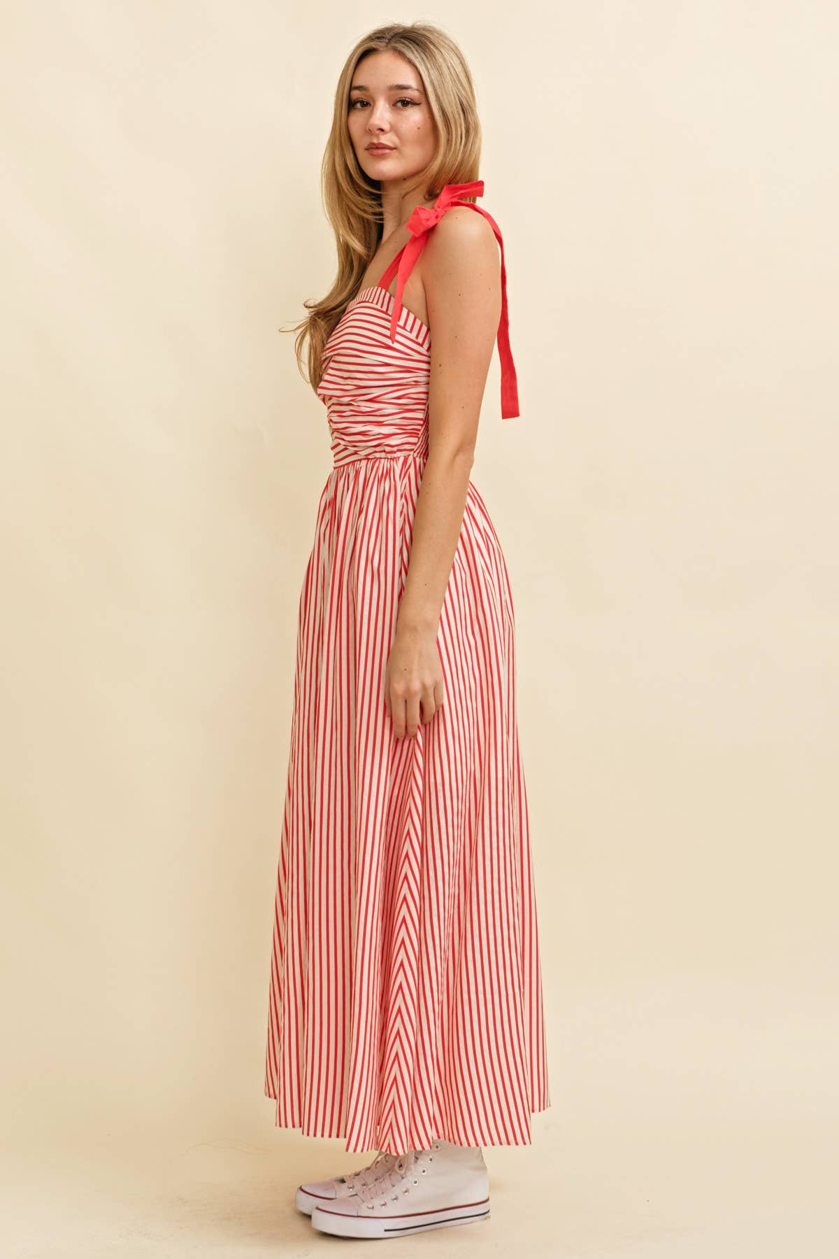 Cloud Ten - Venta al por mayor Vestido - Mujer - Vestido largo a rayas con tirantes anudados en los hombros13