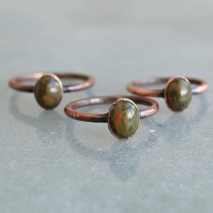 Copper & Unakite Ring – Case of 2 (Assorted Sizes) for wholesale by Blackbird & Sage Jewelry