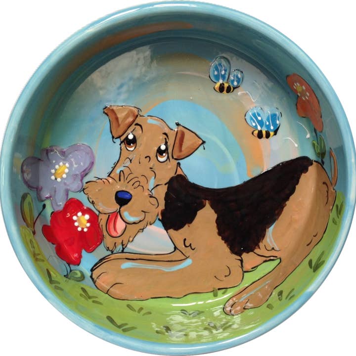 Airedale Terrier | Taça Cão de Cerâmica Pintada à Mão por atacado de Faux Paw Productions