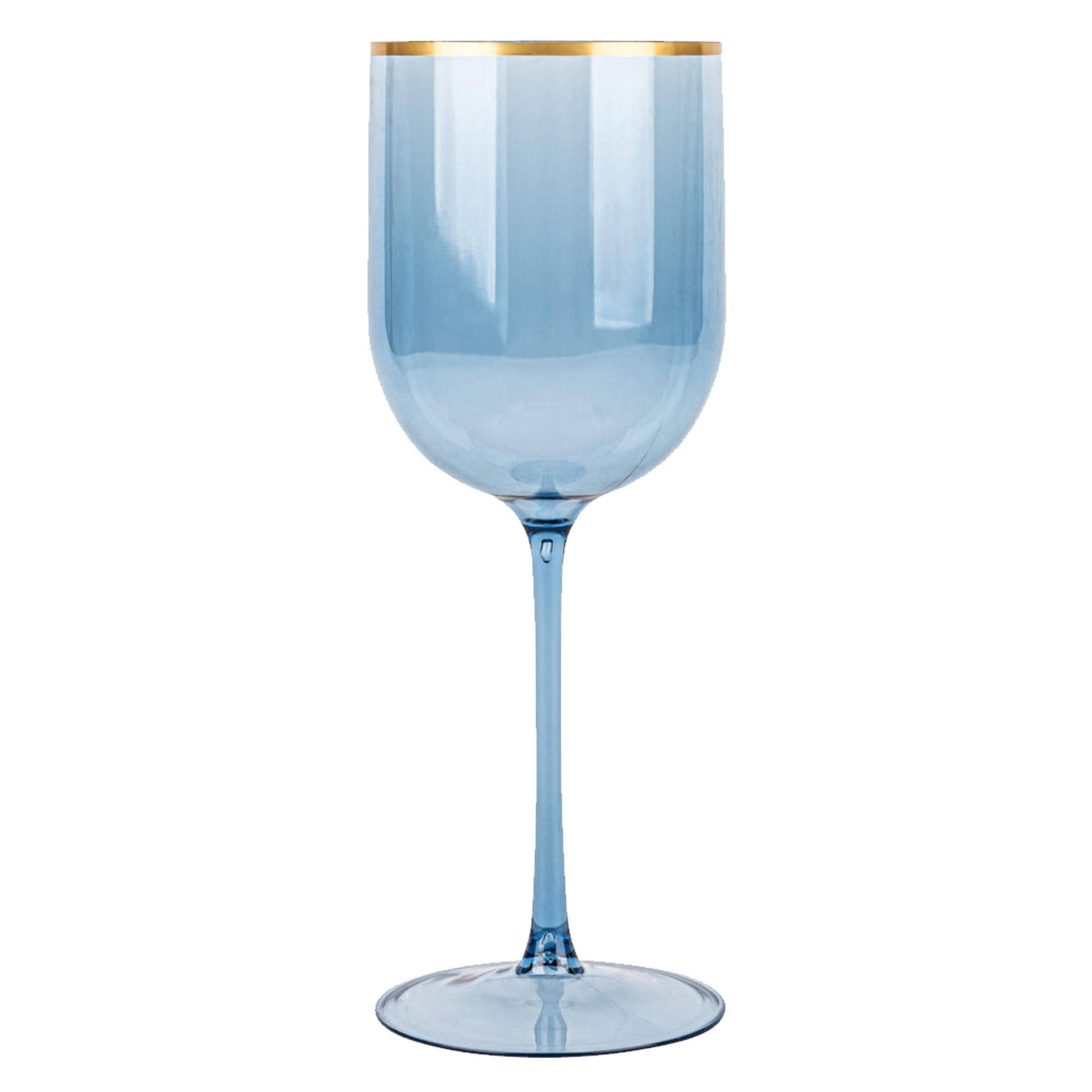 EcoQuality - Wholesale Wine Glass - 12oz Blue Gold Rim Plastic Wine Goblets0