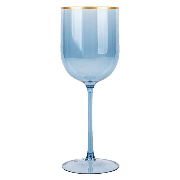 EcoQuality - Wholesale Wine Glass - 12oz Blue Gold Rim Plastic Wine Goblets