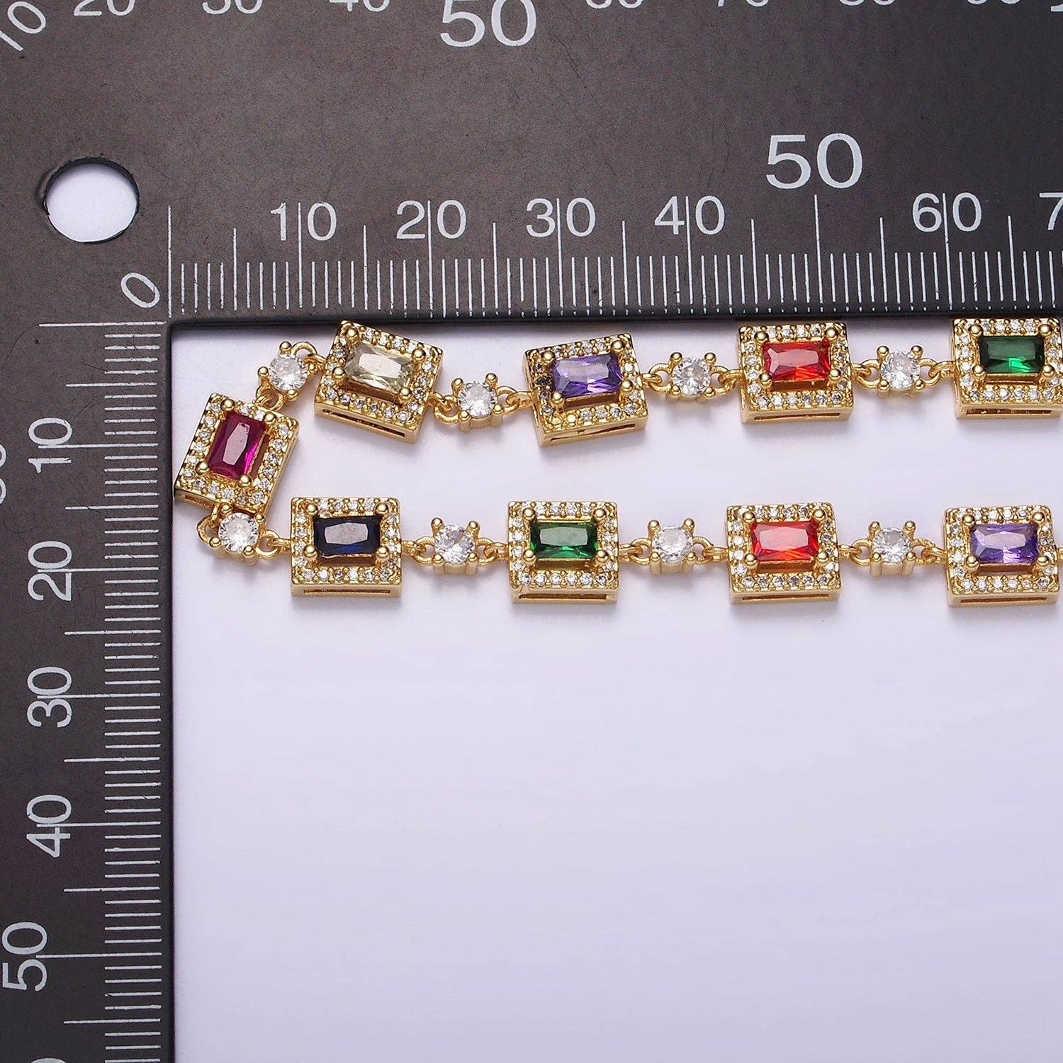 Aim Eternal – Engroshandel Choker/colliers – 15 „guld fyldt flerfarvet Baguette CZ Choker kæde halskæde2