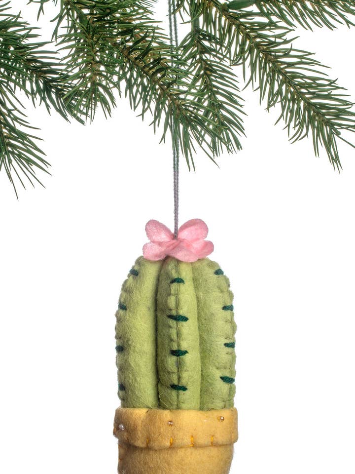 Spiny Cactus Ornament- Yellow Pot for wholesale by Silk Road Bazaar