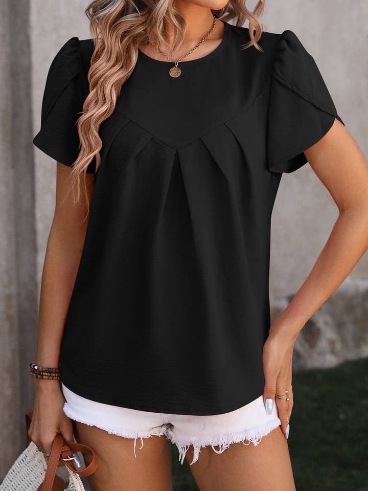 NINEXIS - Wholesale Blouse - Women's - CWTBLS0393_Round Neck Short Sleeve Blouse