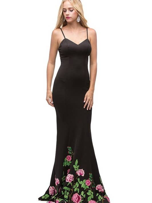 Robe de bal sirène à ourlet brodé floral pour la vente par Dancing Queen Dress