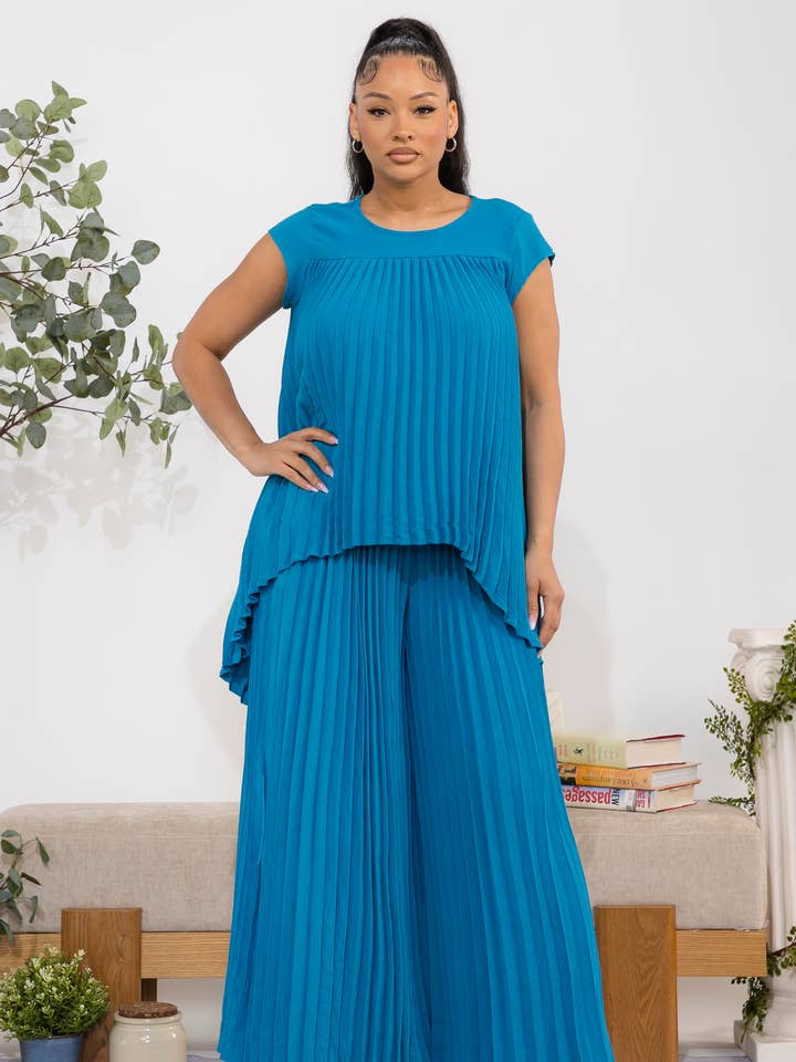 S25639-R 2PCS PLEATED TOP PANTS SET for wholesale by H&H Fashion Inc.