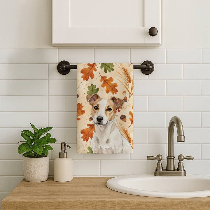 White and Tan Jack Russell Terrier Heirloom Fall Towel WDK7 for wholesale by Caroline's Treasures