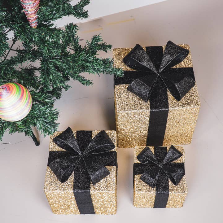 Housevitamin bv - Wholesale Christmas Decoration - Led Xmas Gift - S3 - Polysterene - Gold/Black -15/20/25cm4