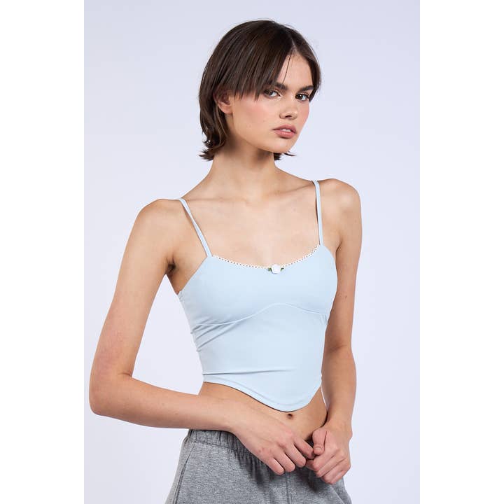 FRONT FLOWER POINT SLIM FIT-IN CAMI CROP TOP for wholesale by Sky to Moon