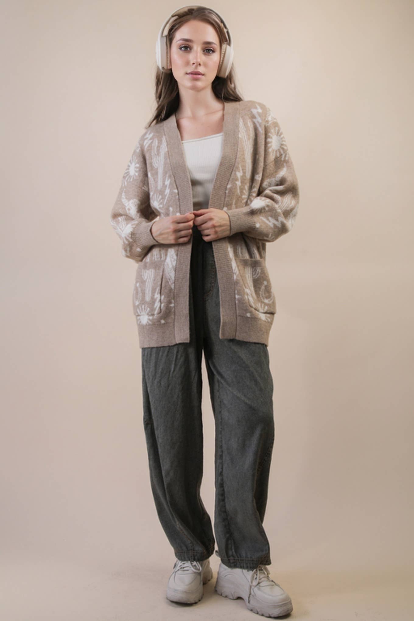 VERY J - Wholesale Cardigan - Dames - 12W3393N-Oversized Western Graphic Gebreide Trui Vest20