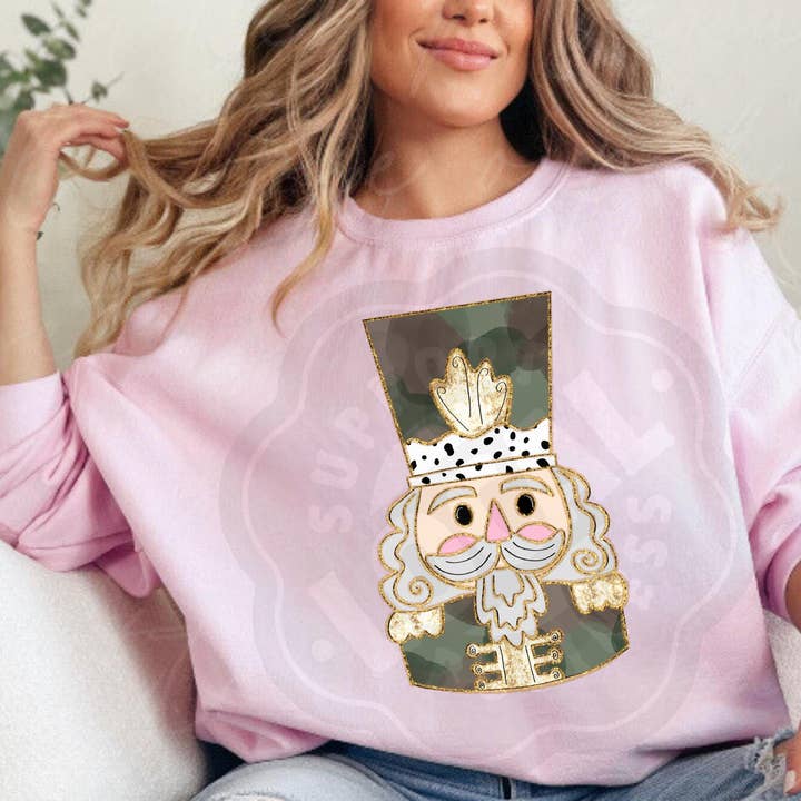 🎄 Camo Nutcracker Sweatshirt | Christmas Holiday Crewneck for wholesale by Texas Twisted Wholesale
