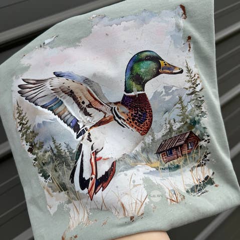 Watercolor mallard duck tee or sweatshirt for wholesale by Gunpowder and lace wholesale