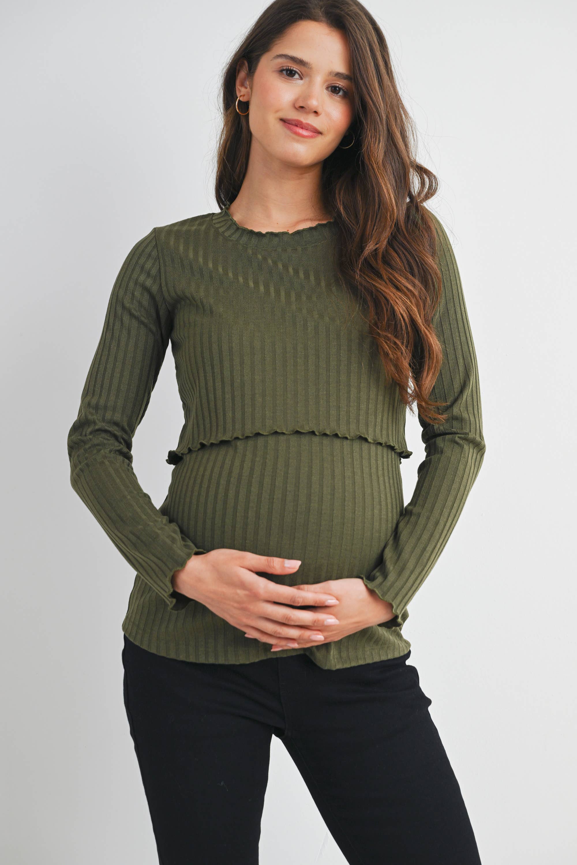 Hello Miz - Wholesale Nursing Top - Maternity - Ribbed Knit Long Sleeve Nursing Maternity Top5
