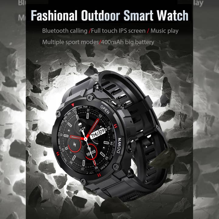 Black Fashion Combat Bluetooth Calls Doctor Smartwatch Full Touch Screen Music Play for wholesale on Faire1