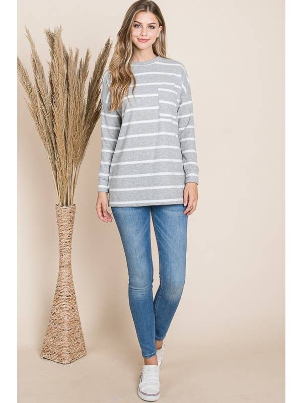 Heather Grey Striped Long Sleeve Top for wholesale on Faire5