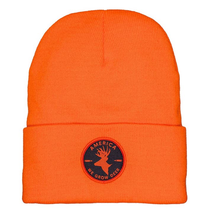 American Cattle Co - Wholesale Beanie – Unisex - We Grow Deer Beanie-Orange with Black Patch