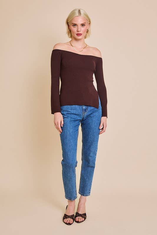 LE LIS - Vente Haut en maille – femme - Haut de pull à fente latérale et épaule dénudée21