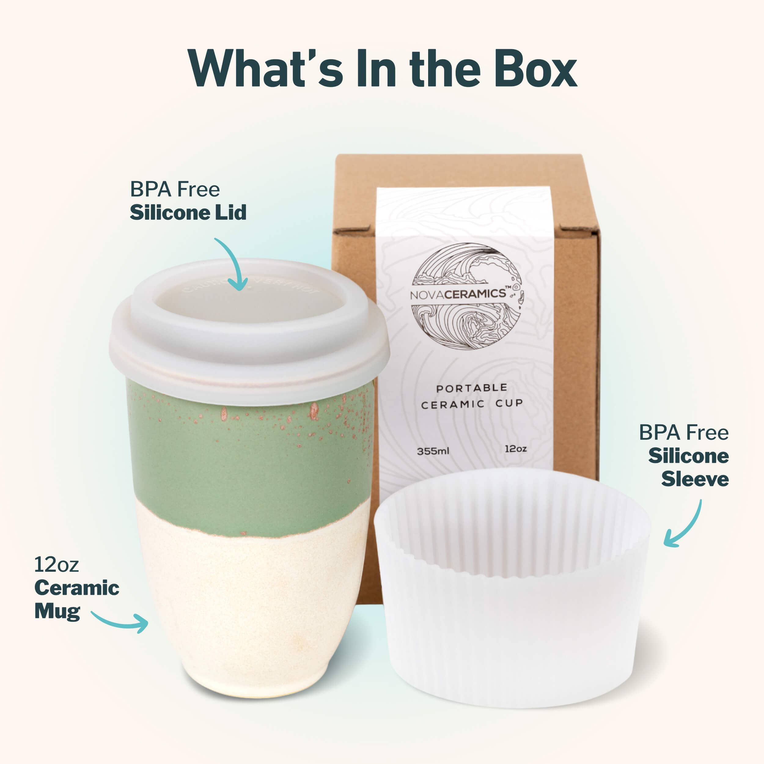 Nova Ceramics Travel Mugs - Wholesale Coffee Mug - Sage Green Ceramic Travel Mug – 12oz Reusable Cup1