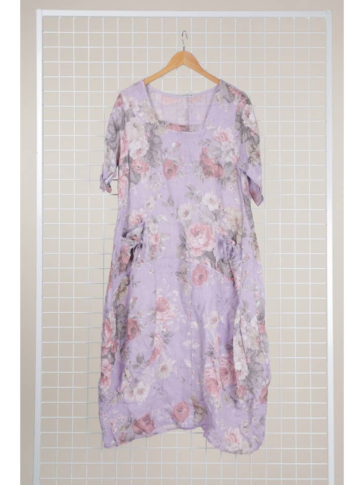 la maison des fibres naturelles – Großhandel Kleid – Damen – Leinenkleid mit floralem Muster, 100 % Leinen, Modell 6796721