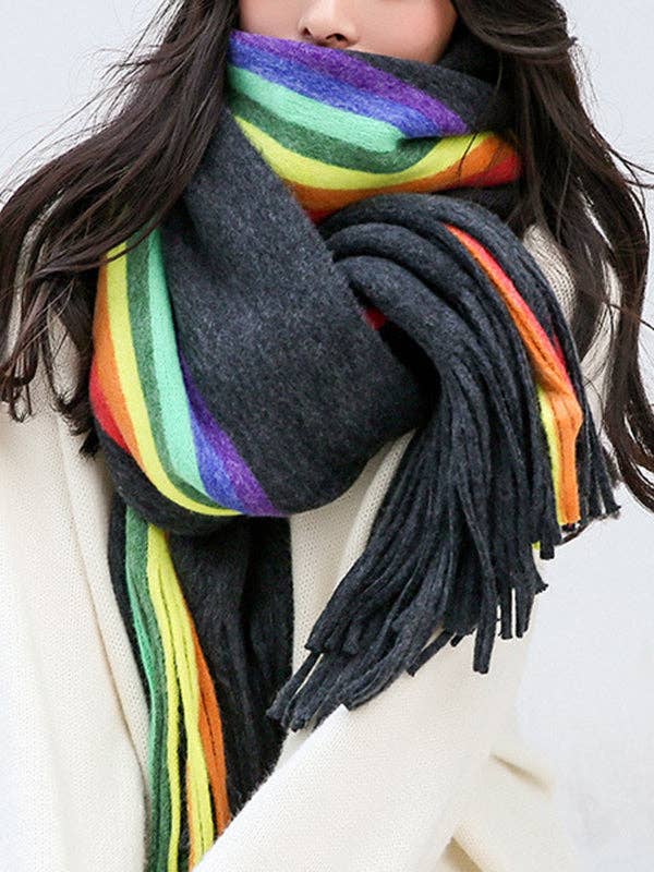 StyleGalX - Wholesale Scarf - Women's - Contrast Color Keep Warm Multi-Colored Tasseled Scarf2