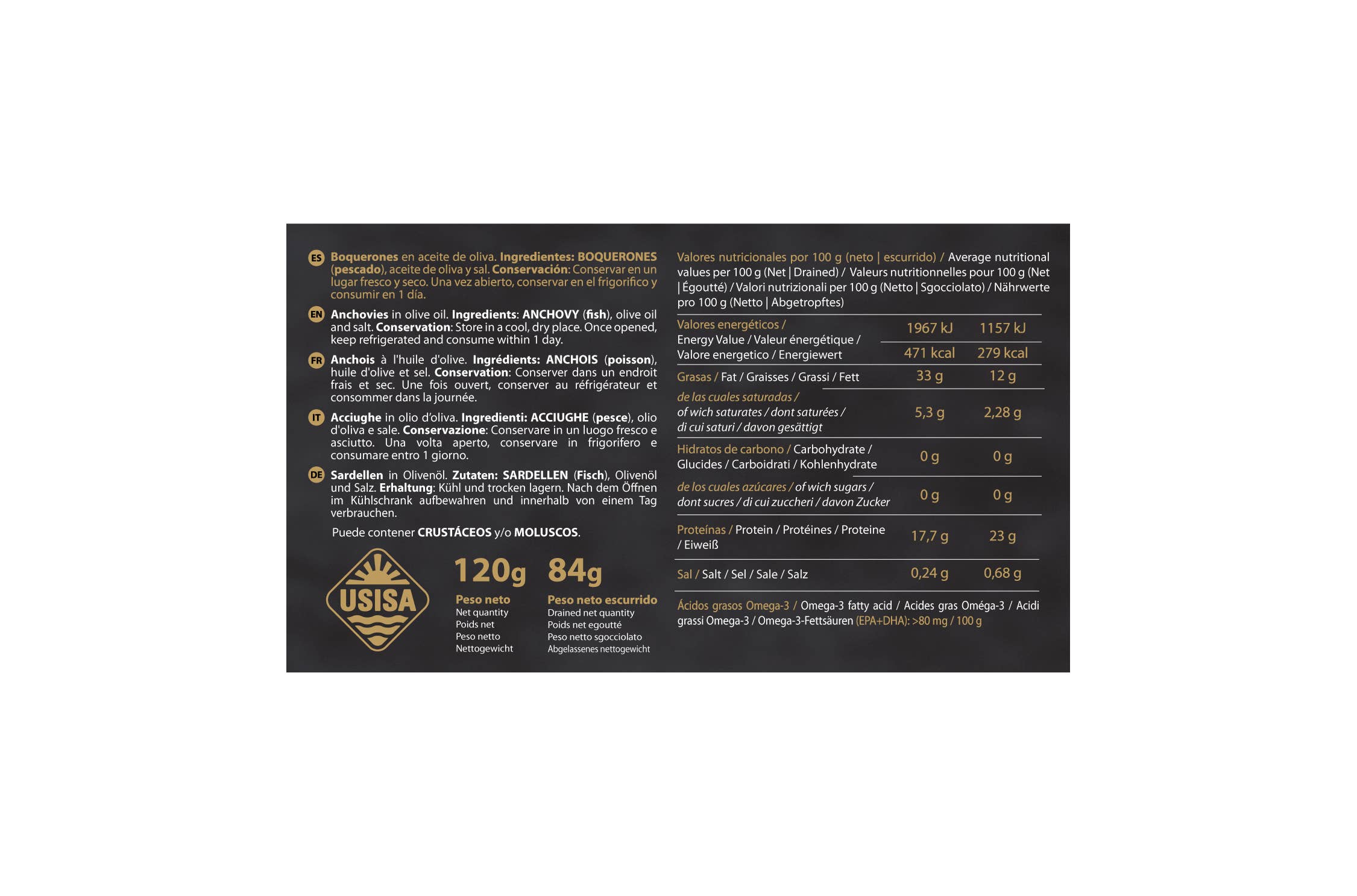 Unión Salazonera Isleña - Wholesale Tinned Fish - USISA - ANCHOVIES IN OLIVE OIL 80G3