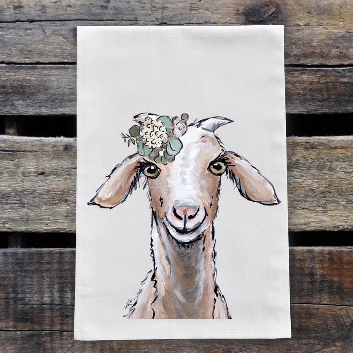 Serviette de sac à farine de ferme, torchon de chèvre en neutres pour la vente par Hippie Hound Studios