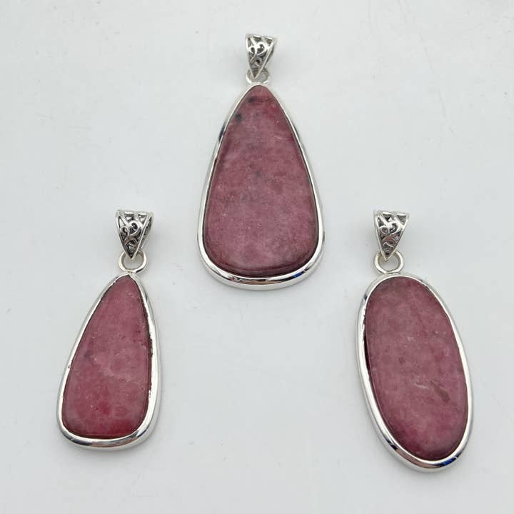 Set of 3 Silver Pendants - Rhodonite No. 3 for wholesale by Minéraux d'ailleurs