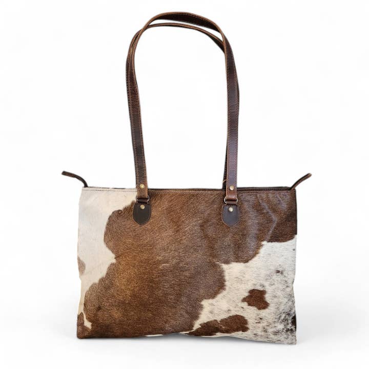 Genuine Cowhide Large Tote Highlands Cowhide Tote Bag Vintage Dark Brown for wholesale by Ranch Junkie