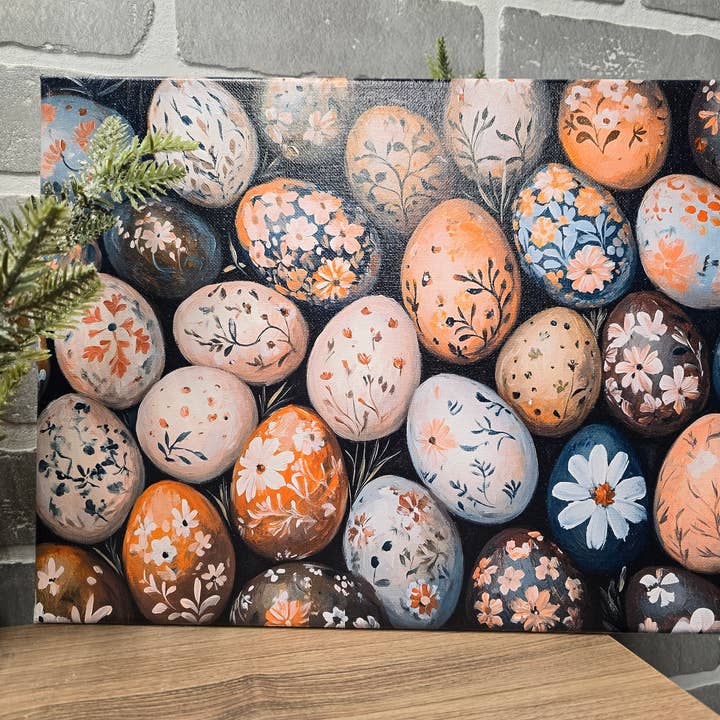 Hand-Painted Floral Easter Eggs Canvas Wall Art for wholesale by Shut The Front Door KC