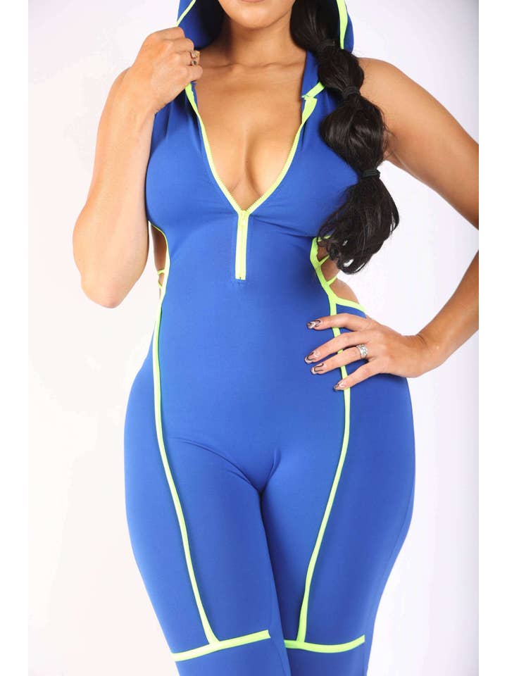 K Too - Wholesale Romper - Women's - Semi Zip-Up Spaghetti Line Hoodie Romper10