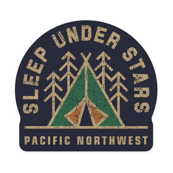 STICKER Pacific Northwest, duerme bajo las estrellas, acampada para venta al por mayor de Lantern Press