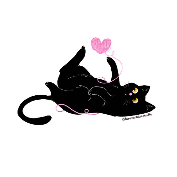 Chat avec pelote de laine pour la vente par Forever Blue Studio